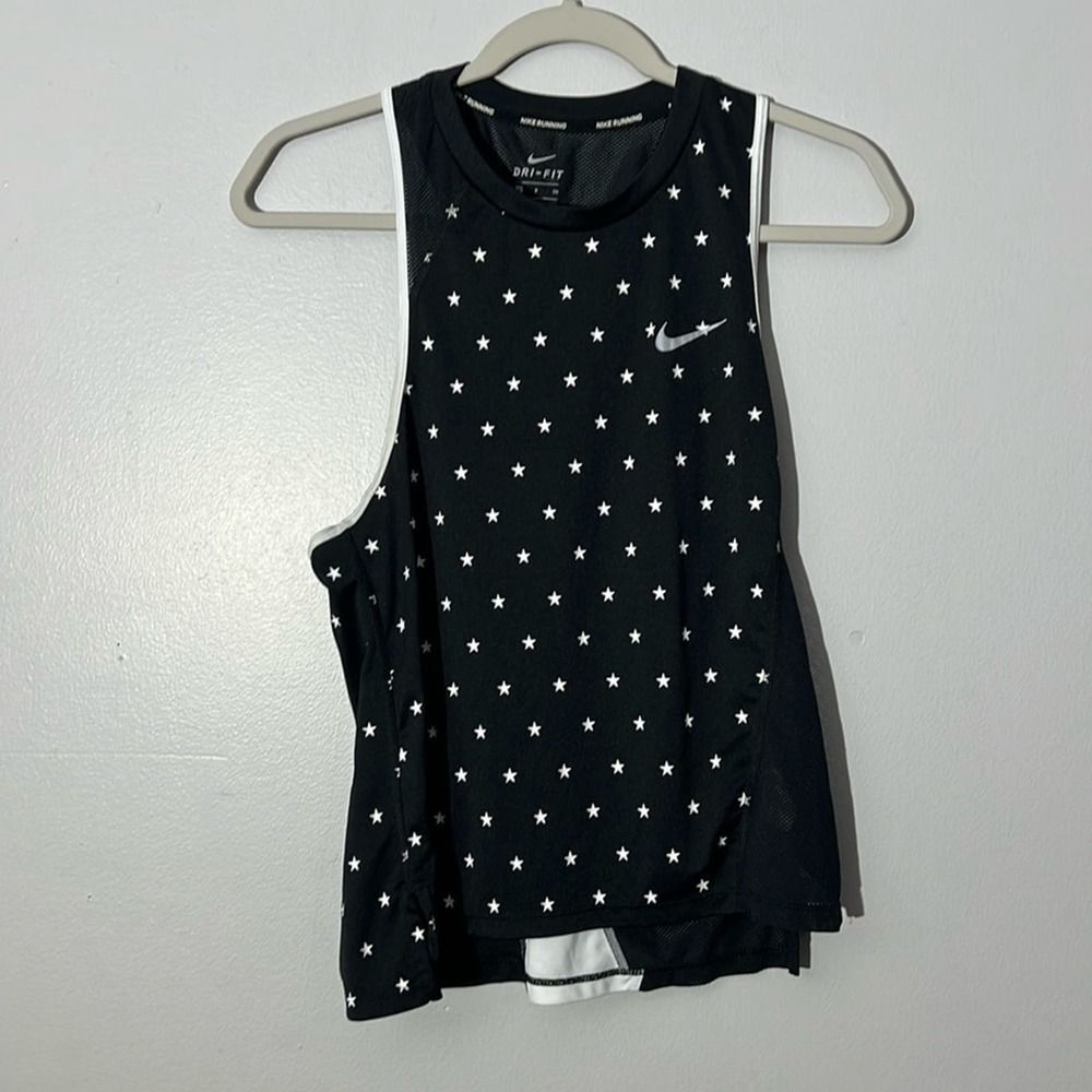 Nike Dri Fit Black White Star Mesh Sleeveless Workout Tank Top Women's S